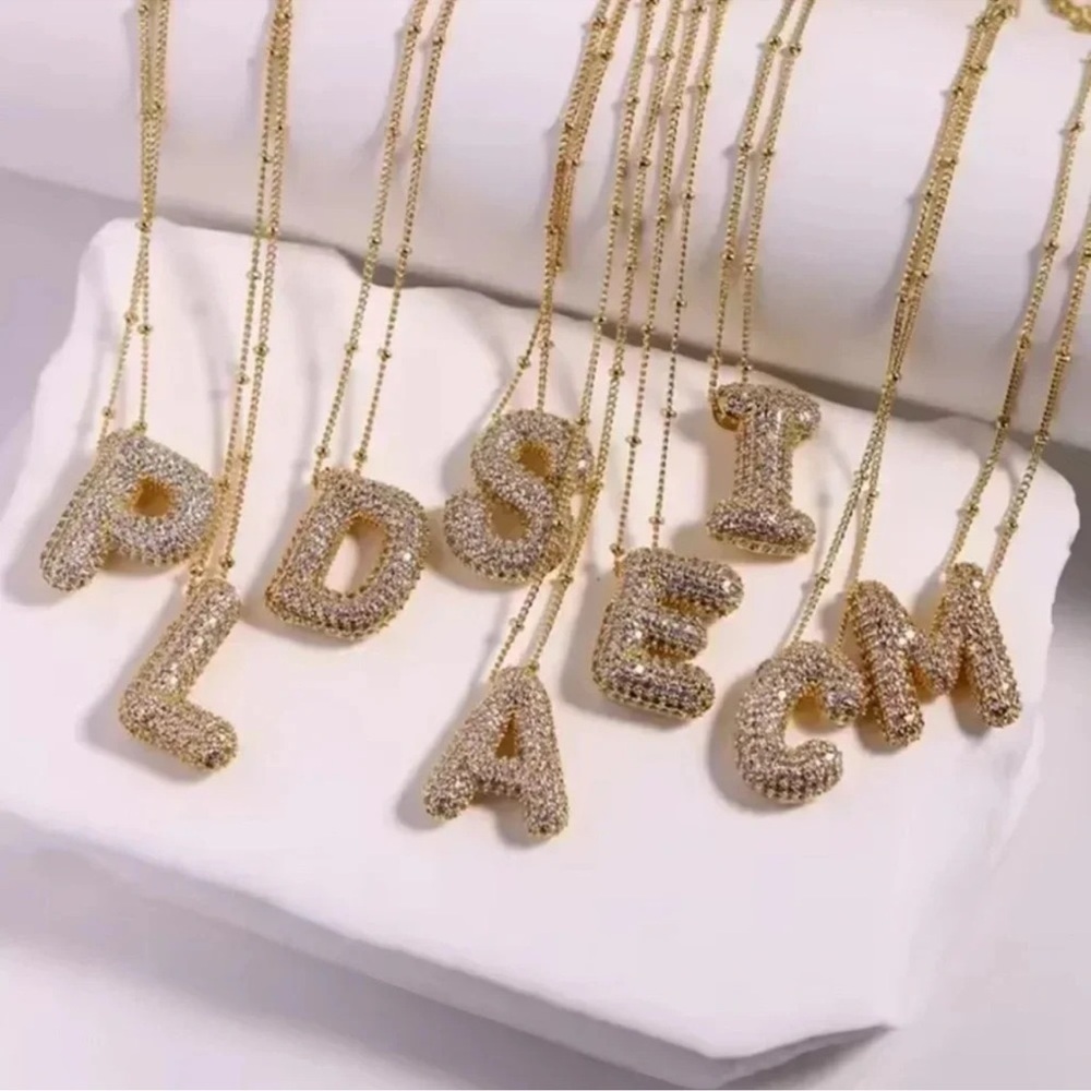 N Gold Initial Crystal Necklace - Picture 3 of 8